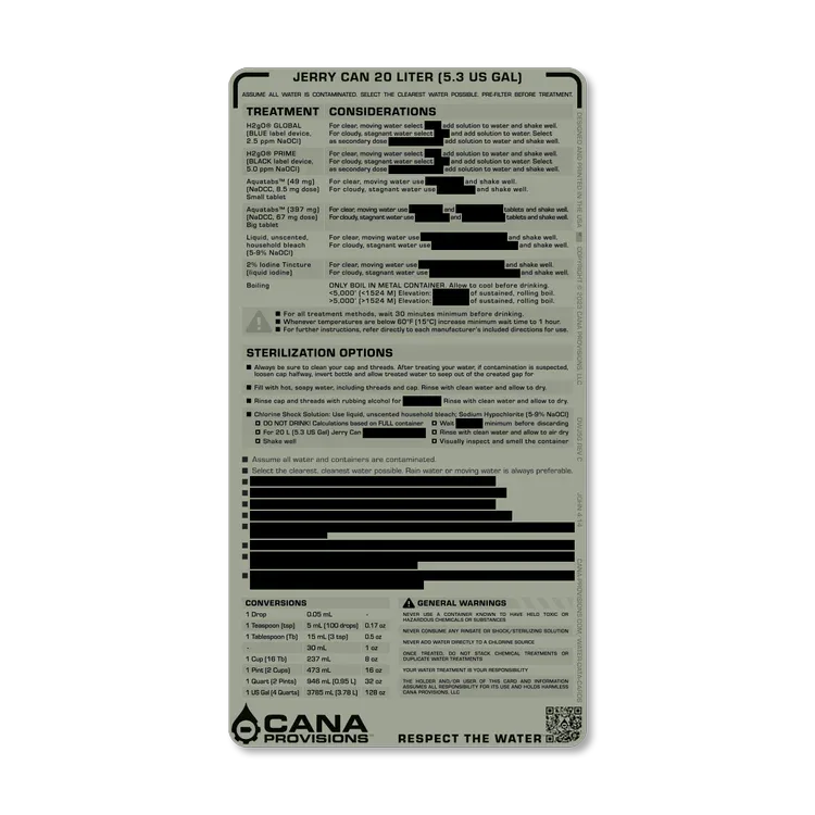 cannary214ページ 20L Jerry Can Water Data Decal | Cana Provisions