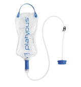 Platypus water filter bag with blue accents on a white background