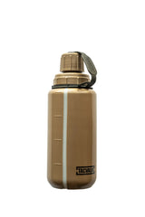 Tan water bottle with 'TacValve' branding on a white background