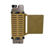 tan tactical iceflask water bottle holder with tan iceflask bottle inside on a white background