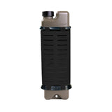 black tactical iceflask water bottle holder with tan iceflask bottle inside on a white background