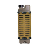 tan tactical iceflask water bottle holder with tan iceflask bottle inside on a white background