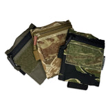 three boxcutter gear ZAP XL pouches in multicam, ranger green and jungle tiger stripe camo, on a white background