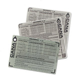Three Aquamira dosing cards from Cana Provisions layered on top of each other, showing dosage instructions and water volumes for 1oz and 2oz