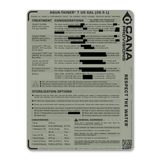 Aqua-Tainer 7 US Gal water treatment container label on a white background
