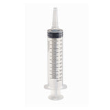 A 60ml plastic syringe with black measurement markings, shown vertically against a plain white background.