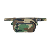Camouflage-patterned waist bag on a white background