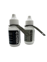 Two small clear bottles of cana provisions on a white background