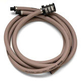 brown hose with black fittings on a white background