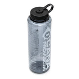 Gray water bottle with black cap and cana provisions branding on a white background