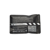 A black resealable pouch with printed white text and warning labels, photographed on a plain white background.