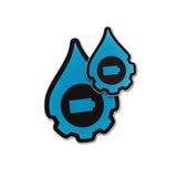 A pair of cana provisions geardrop logo shaped stickers blue in color, shown on a plain white background.
