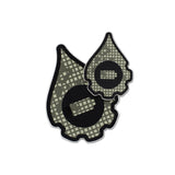 A pair of cana provisions geardrop logo shaped stickers featuring a checkered camouflage pattern, shown on a plain white background.