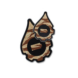 A pair of cana provisions geardrop logo shaped stickers featuring a striped camouflage pattern, shown on a plain white background.