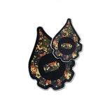 A pair of cana provisions geardrop logo shaped stickers featuring a flecktarn camouflage pattern, shown on a plain white background.