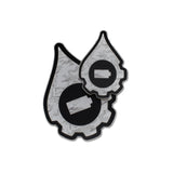 A pair of cana provisions geardrop logo shaped stickers featuring a white and grey camouflage pattern, shown on a plain white background.