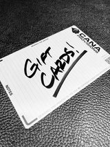 White card with 'Gift Cards' text on a textured black surface