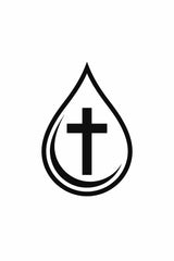 Black droplet shape with a cross inside on a white background
