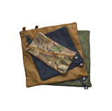 Four mesh pouches stacked on a white background: a camo mesh pouch on top, a black mesh pouch under that, a tan mesh pouch under that, and an olive green pouch on bottom, on a white background