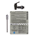 A Cana Provisions 5 US gallon settling bucket kit with a black plastic spout assembly, a drill bit, and a detailed instruction card on a white background.