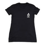 black womens t-shirt with a white cana provisions logo and text on a white background