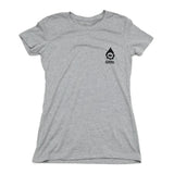 Gray womens t-shirt with a black cana provisions logo and text on a white background