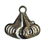 Set of camouflage-patterned water bottle cap tethers on a white background