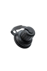 Black plastic tacvalve bottle cap on a white background