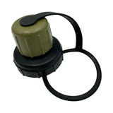 green and black water bottle cap on a white background