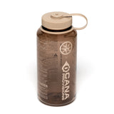 Brown water bottle with beige cap on a white background
