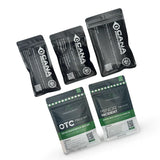 black and green medical kit packages on a white background