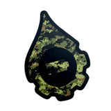 Camouflage-patterned sticker on a white background