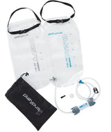 Platypus water bladder system with black carrying pouch on a white background