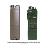 Green military radio and beige ice flask on a white background