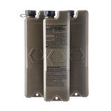 Three tan iceflask water bottles shown from the front against a white background. One of the bottles has black printed instructions on the front.