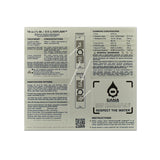 A square green instruction card for the Cana Iceflask water filter, showing front and back views with text instructions, conversion tables, and a logo on a white background.