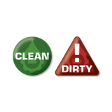 Green 'Clean' button and red 'Dirty' triangle on a white background