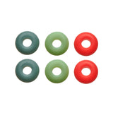 Six lumimod glow beads arranged in a 2x3 grid on a plain white background, featuring three blue, three green, and three red pieces.