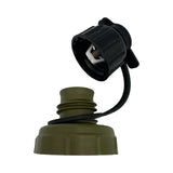Green and black water bottle cap on a white background