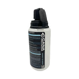 clear tacvalve modcan water bottle with black lid and black tether with black cana provisions water data decal with treatment information on the bottle, on a white background