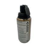 coyote tan tacvalve modcan water bottle with black lid and black tether with cana provisions water data decal with treatment information on the bottle, on a white background