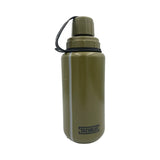olive green tacvalve modcan quickshot water bottle with green lid and black tether, on a white background