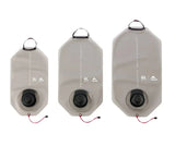 thee gray translucent msr dromlite hydration bladders in 2 liter, 4 liter and 6 liter, on a white background