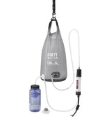 MSR guardian 10l water filter system with filter and bottle attached, on a white background