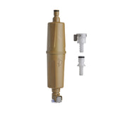 A single MSR IWPS water filter shown vertically against a plain white background. The filter has a desert tan body with a small quick connect fitting at the bottom. Two quick disconnect tubing fittings are on the right side of the image.