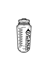 Black and white illustration of a sticker in the form of bottle with 'Cana Provisions' branding on a white background