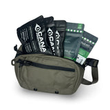 cana provisions decon kits and austere medicine consultants field kits inside of a green fanny pack