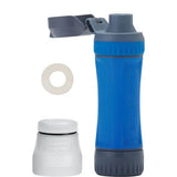 Platypus water filter with blue and gray design on a white background