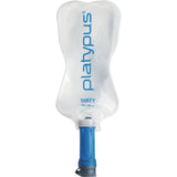 Platypus hydration reservoir container with a blue spout and 'Platypus' branding on a white background.