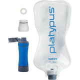 Platypus hydration reservoir container with a blue spout and 'Platypus' branding on a white background.